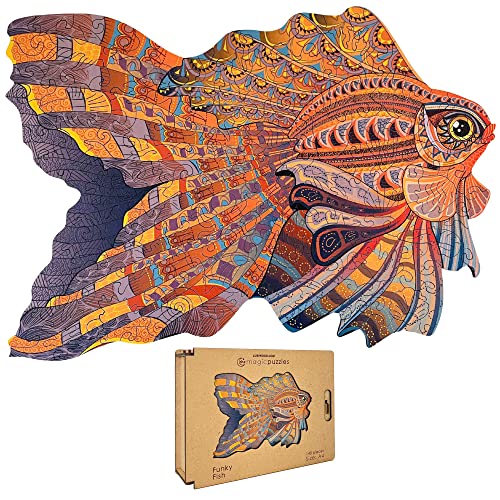 Lubiwood Verspielters Tierform-Holzpuzzle (29x21 cm) - Fördert Beobachtungsfähigkeiten und Zufriedenheit - kommt mit Holzgeschenkbox - Perfekt für Erwachsene (Funky Fisch, Medium (A4)) von Lubiwood