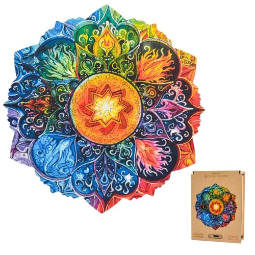 Lubiwood Mandala Deluxe Puzzle aus Holz in Form einer einzigartigen Natur (24 x 24 cm) - Entworfen in Europa, fördert die Konzentration, Lieferung mit Geschenkbox aus Holz - Ideal für Erwachsene von Lubiwood