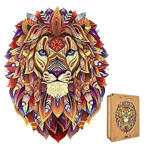 Lubiwood Verspielters Tierform-Holzpuzzle (21x15 cm) - Fördert Beobachtungsfähigkeiten und Zufriedenheit - kommt mit Holzgeschenkbox - Perfekt für Erwachsene (Mighty Lion, Medium (A4)) von Lubiwood