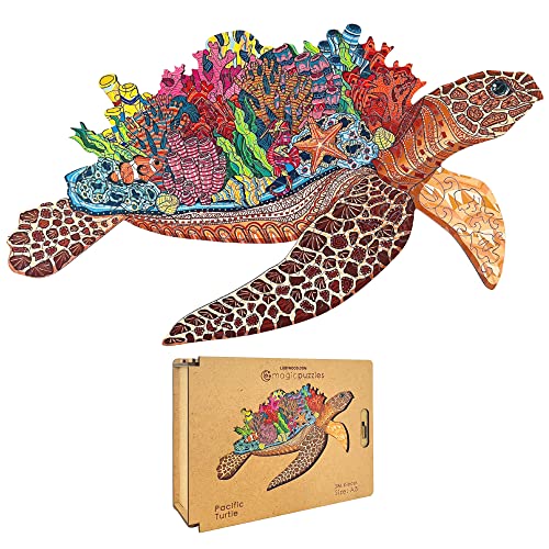 Lubiwood Verspielters Tierform-Holzpuzzle (21x15 cm) - Fördert Beobachtungsfähigkeiten und Zufriedenheit - kommt mit Holzgeschenkbox - Perfekt für Erwachsene (Pacific Turtle, Large (A3)) von Lubiwood
