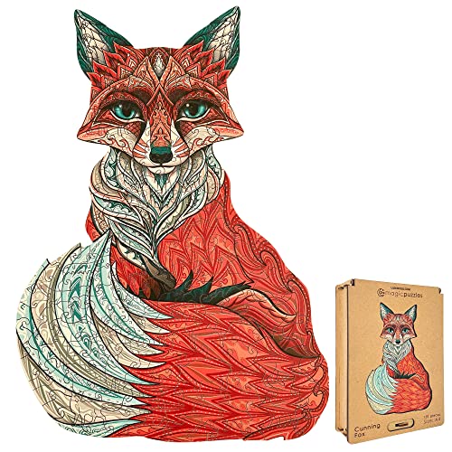 Lubiwood Verspielters Tierform-Holzpuzzle (29x21 cm) - Fördert Beobachtungsfähigkeiten und Zufriedenheit - kommt mit Holzgeschenkbox - Perfekt für Erwachsene (Cunning Fox, Medium (A4)) von Lubiwood