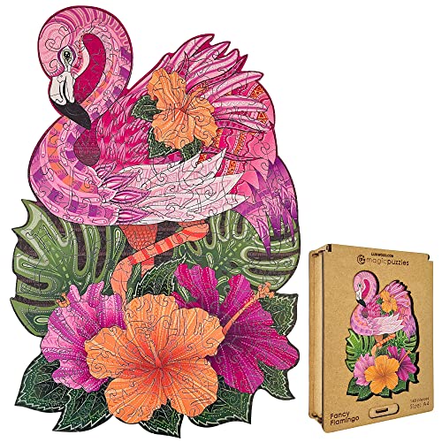 Lubiwood Verspielters Tierform-Holzpuzzle (29x21 cm) - Fördert Beobachtungsfähigkeiten und Zufriedenheit - kommt mit Holzgeschenkbox - Perfekt für Erwachsene (Ausgefallener Flamingo, Medium (A4)) von Lubiwood