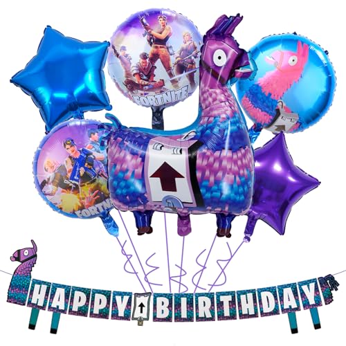 Balloon1 Fortnit Luftballon Geburtstagsdeko Jungen- 7 Pcs Videospiel Girlande Geburtstag Deko Set mit Gamer Ballon Birthday Banner Folienballon für Kindergeburtstag Spielliebhaber Party Supplies Deko von Luchild