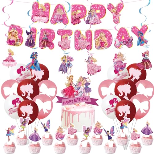 Geburtstagsdeko Mädchen Rosa Kindergeburtstag Deko- 38Pcs Prinzessin Balloon Geburtstag Deko Cartoon Happy Birthday Banner Luftballons Girlande Tortendeko Folienballon für Kinder Ballon Party Deko von Luchild