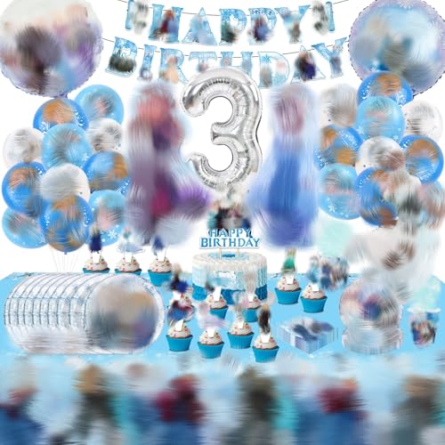 111Pcs Kindergeburtstag Geschirr Deko 3 Jahre Mädchen- Geburtstag Partygeschirr mit Luftballon Balloon Happy Birthday Geburtstagsdeko Girlande Pappteller Tortendeko Party Deko Supplies von Luchild