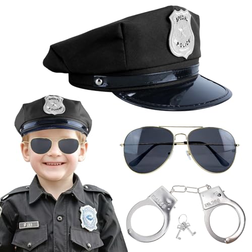 Luchild Children’s Policeman Hat – Kids Police Officer Costume Accessory for Carnival, Christmas, Fancy Dress, and Role Play (Schwarz) von Luchild