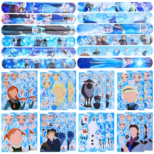 24pcs Mitgebsel Kindergeburtstag Frozen Spielzeug Set mit 12 Eiskönigin DIY Sticker Aufkleber 12 Schnapparmband für Geschenk Give Aways Kinder Geburtstag Deko Party Zubehör Mädchen SchüLerbelohnung von Luchild