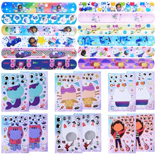 Luchild 24pcs Niedlich Mitgebsel Kindergeburtstag Gab- By Spielzeug Set mit 12 DIY Sticker Doll House Aufkleber 12 Schnapparmband für Geschenk Give Aways Kinder Geburtstag Deko Party Zubehör Mädchen von Luchild