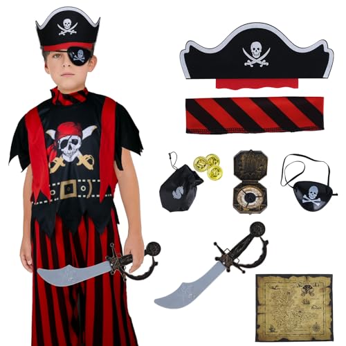 Luchild Piratenkostüm Kinder, Piratenkostüm 10-teiliges Set, Geeignet für Urlaub verkleiden Karneval Cosplay Party?110-120? von Luchild