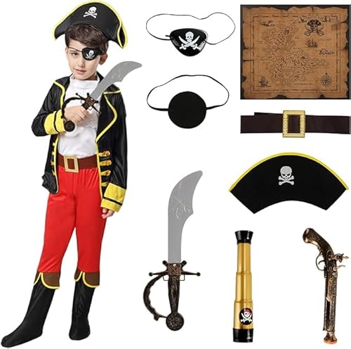 Luchild Piratenkostüm Kinder Jungen Augenklappe Pirat Kinder 11ps Piratenkostüm Kinder 3-8 Jungen Piratenkostüm KinderkostüM FüR Karneval, Geburtstagsparty, (pirate costume) von Luchild