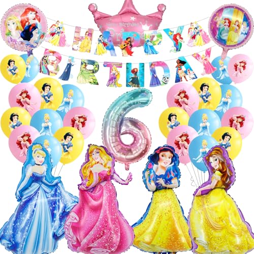 Prinzessin Luftballons Geburtstag Deko 6 Jahre Mädchen- Prinzessinnen Geburtstagsdeko 6 Jahr Princess Ballon Deko 6. Geburtstag Folienballons Birthday Banner für Kindergeburtstag Party Ballons Deko von Luchild