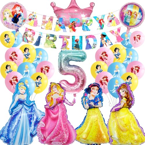 Prinzessin Luftballons Geburtstag Deko 5 Jahre Mädchen- Prinzessinnen Geburtstagsdeko 5 Jahr Princess Ballon Deko 5. Geburtstag Folienballons Birthday Banner für Kindergeburtstag Party Ballons Deko von Luchild