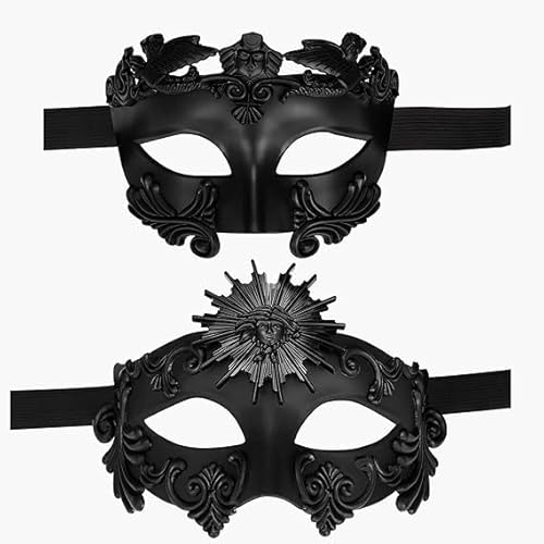 Luchild Venezianische Männer Maske 2pcs,Griechische Römische Sonnengott Schwarze Party Karnevalsmaske,Mann Maske Passend für Karneval Halloween,Weihnachten und Andere Party Anlässe von Luchild