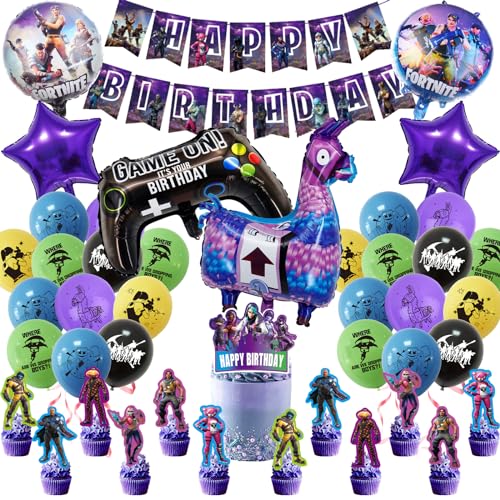 Luchild Fortnit Luftballon Geburtstagsdeko Jungen- 40 Pcs Videospiel Girlande Geburtstag Deko Set mit Gamer Ballon Cake Toppers Birthday Banner Folienballon für Kindergeburtstag Party Supplies Deko von Luchild