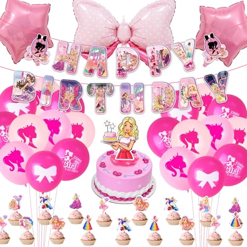 Prinzessin Luftballons Geburtstag Deko Madchen Rosa Bar-Bie Geburtstagsdeko Ballon Barbi Girlande Folienballon Happy Birthday Banner Tortendeko für Kindergeburtstag Barbi Party Zubehör Supplies Deko von Luchild