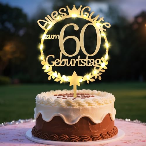 Tortendeko 60 Geburtstag Frau, Cake Topper Holz mit LED, 60 Geburtstagsdeko Tischdekoration Kuchen Deko 60. Geburtstag Frauen Männer Tortendeko 60 Geburtstag Frau, Cake Topper Holz mit LED, 60 Geburtstagsdeko Tischdekoration Kuchen Deko 60. Geburtstag Frauen Männer von Luckeey