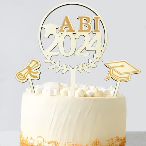 ABI 2024 Cake Topper aus Holz, 3 Stück Abitur Tortendeko, ABI 2024 Geschenk, Bestandene Prüfung Abschluss Kuchen Deko, Abschlussfeier Graduation Party Deko von Luckeey