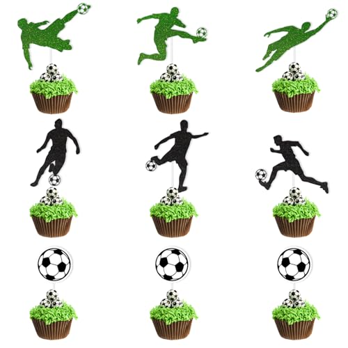 Tortendeko Fussball, 48 Stück Glitzer Fussball Cupcake Deko, Fußball Kuchendeko Junge, Fussball Cupcake Topper Deko Geburtstag Kinder, Fußball Geschenke für Fussball Party Muffin Torten Deko von Luckeey