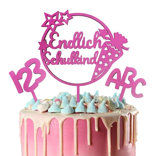 Endlich Schulkind Holz Tortendeko Einschulung, Rosa Schulkind Tortendeko, Cake Topper Schulkind Kuchendeko Schulanfang für Schuleinführung Einschulung Deko Mädchen von Luckeey