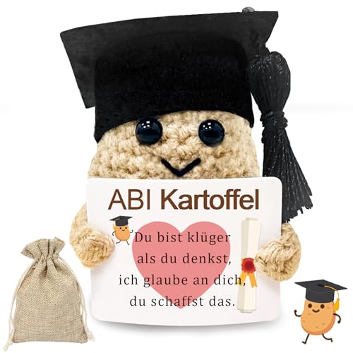 Luckeey Abitur 2025 Geschenke Positive Kartoffel, Mutmacher Geschenk zum Abitur Glücksbringer Prüfung, Strickwolle Potato Puppe ABI 2025 Souvenir Geschenke für Mitschüler Freunde von Luckeey