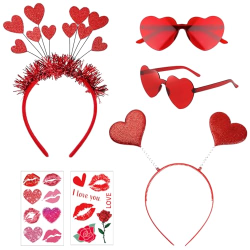 Luckeey Amor Kostüm Accessoires, 2 Pcs Haarreif Herzen+2 Pcs Herz Brille mit 2pcs Herz Tattoos, Amor Kostüm Damen für Karneval, Fasching, Valentinstag, Hochzeit, Mottoparty, Foto-Requisiten von Luckeey