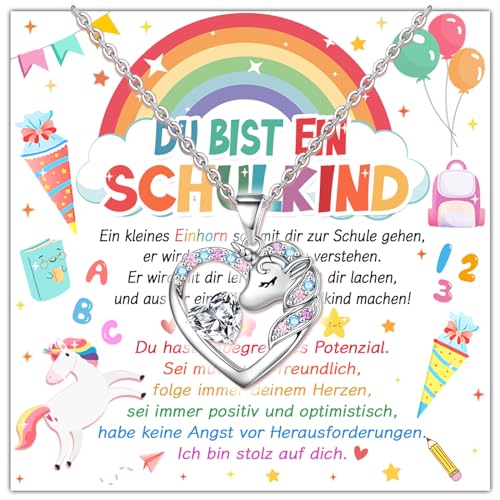 Luckeey Schulanfang Geschenke Füllung Schultüte Mädchen, Einhorn Halskette mit Karte Einschulung Geschenkbox, Schulkind 2025 Geschenk Einschulung Mädchen Erster Schultag Schuleinführung Geschenke von Luckeey