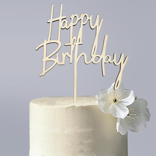 Tortenstecker Happy Birthday Cake Topper aus Holz Kuchendeko Geburtstag, Kuchen Deko für Mädchen Jungen Frauen Mann Größe 23.5 x 17cm, Beige von Luckeey