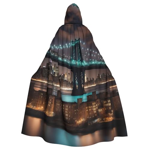 Luckily&Day New York Bridge Night Print Halloween Cape für Erwachsene Cosplay Hexe Wikinger Kostüm Kapuzenumhang übergroßer Hut von Luckily&Day