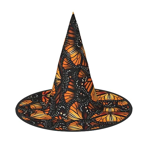 Luckily&Day Orange Monarch Schmetterlinge Druck Halloween Hexe Zauberer Hut Kostüm Zubehör für Frauen Party Cosplay Weihnachten von Luckily&Day