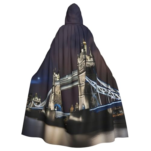 Luckily&Day Tower Bridge in London Print Halloween Cape für Erwachsene Cosplay Hexe Wikinger Kostüm Kapuzenumhang übergroßer Hut von Luckily&Day