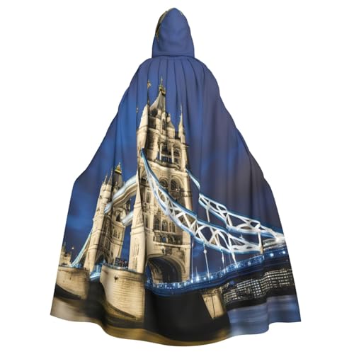 Luckily&Day Tower Bridge in London Print Halloween Cape für Erwachsene Cosplay Hexe Wikinger Kostüm Kapuzenumhang übergroßer Hut von Luckily&Day