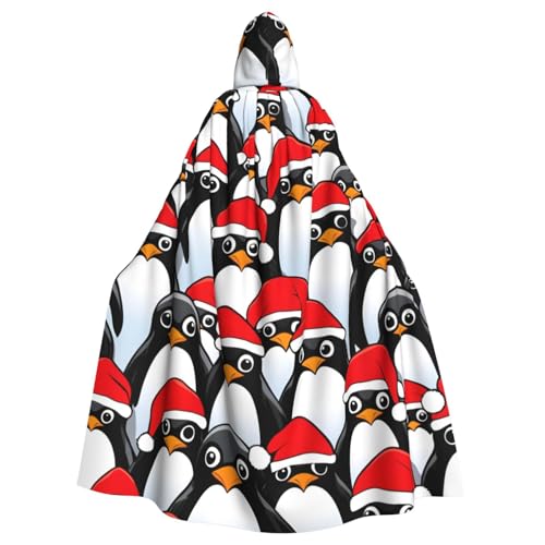 Luckily&Day Weihnachts-Pinguin-Druck, Wikinger-Kostüm, Umhang für Herren und Damen, Halloween-Umhang, Cosplay, Zauberer, Hexe, Kapuzenmantel von Luckily&Day