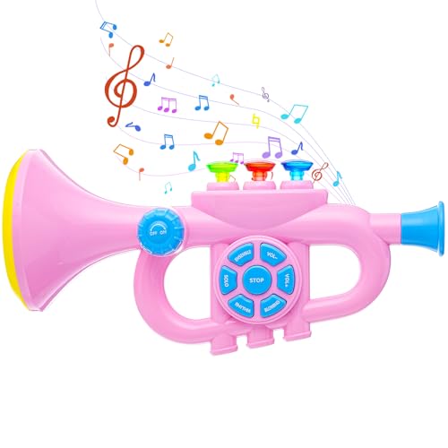 Kinder-Trompete Spielzeug, Luckits Tragbares Trompetenhorn mit Musik, Kunststoff-Kindertrompetenspielzeug mit Leichter Musik, Liederliste, Trompetenspielzeug Geschenk an Jungen Mädchen (pink) von Luckits