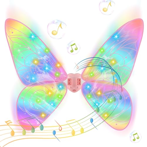 Luckits Feenflügel leuchtende Schmetterlingsflügel mit Musik für Erwachsene und Frauen LED Feenflügel Funkelnde Engelsflügel für Mädchen Kinder Halloween Cosplay Kostüm Engelsflügel (pink) von Luckits