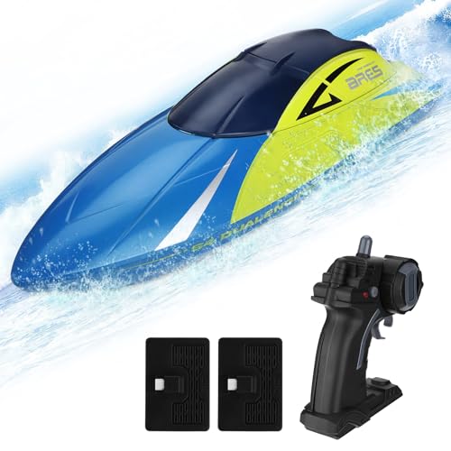 Luckits Ferngesteuertes Boot, 2,4 GHz wasserdichtes elektrisches mit 2 wiederaufladbaren Batterien, kabelloses elektrisches Geschwindigkeits-RC-Schiff, Kinder im Freien, Pool, See, Fluss von Luckits