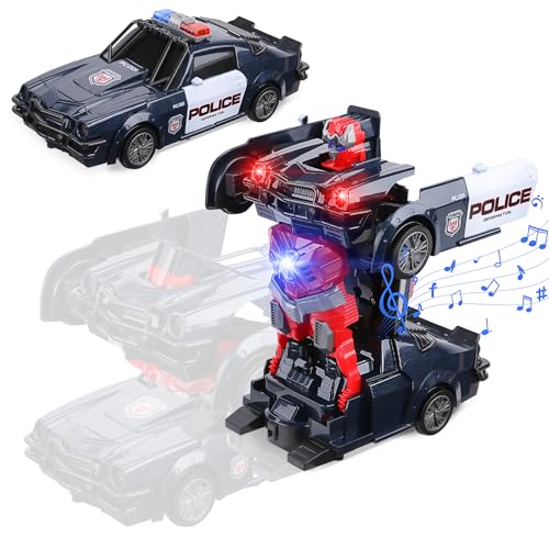 Luckits Polizeiauto Transform Auto Transformator Spielzeug Automatische Transformierung Roboter Spielzeug Auto mit Blinkenden Lichtern und Sound Auto Spielzeug für 3-7 Jahre Jungen Mädchen (Blue) von Luckits