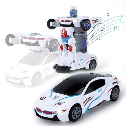 Luckits Polizeiauto Transform Auto Transformator Spielzeug Automatische Transformierung Roboter Spielzeug Auto mit Blinkenden Lichtern und Sound Auto Spielzeug für 3-7 Jahre Jungen Mädchen (White) von Luckits