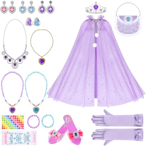 Luckits Prinzessin Umhang Kinder Mädchen, Verkleidung Prinzessin, Kostüm Prinzessin Mädchen mit Halskette Ohrringe Kristall-High-Heels,Party Kostüm Karneval Cosplay für Mädchen Halloween Kostüm von Luckits