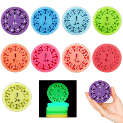 Lucktao 9 Stück Mathe Fidget Spinner,Leuchtend Zahlen Fidget Spinner Spielzeug,Montessori Number Fidget Spinner,für Kinder Math Finger Spinner Sensorisches Spielzeug (Addition und Subtraktion) von Lucktao