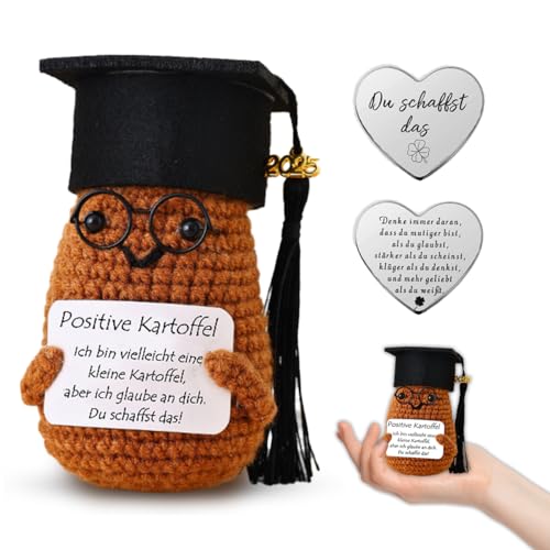 Lucktao Positive Kartoffel,Pocket Hug Positive Potato,Lustige Positive Kartoffel,Kreative Strickwolle Positive Kartoffel Puppe mit 2025 Doktorhut,Glücksbringer Prüfung für Bachelor Geschenk von Lucktao