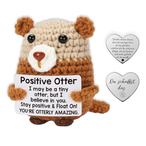 Lucktao Positive Otter,Pocket Hug Otter Positive,Kreative Strickwolle Positive Otter Puppe,Lustige Positive Otter,Otter Kuscheltier,für Freunde,Familie,Co-Worker,Geschenke Urlaub,Mutmacher Geschenk von Lucktao