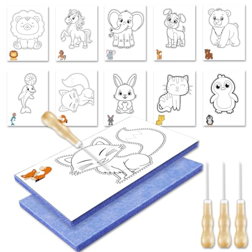 Lucktao Prickelnadel Set Kinder,Prickelset,Filzen Starterset Kinder,mit 2 Prickelfilz,3 Prickelnadel,10 Stickbilder,für Prickelnadel Set Kinder ab 3,Verwendung unter Aufsicht der Eltern von Lucktao