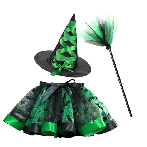 Halloween-Mädchen-Tutu-Kostüm,Halloween-Kostüm für Mädchen - Rollenspielkleid-Set mit Hutbesen für den Urlaub,Cosplay-Kinder-Tutu-Rock für Karneval, Bühnenaufführung, Schulspiele, Mottopartys von Luckxing