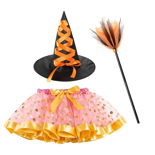 Luckxing Cosplay-Kostüm für Kinder, Mädchen-Rock-Set für Halloween,Festliches Kleid-Outfit-Set mit Hut und Besen | Cosplay-Kinder-Tutu-Rock für Karneval, Bühnenaufführung, Schulspiele, Mottopartys von Luckxing