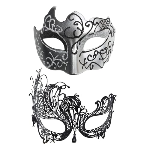 Luckxing Karnevalsmaske, Spitzenmaskerade-Maske - 2X Retro Gesichtsbedeckung | Glitzernde Kostüm-Gesichtsbedeckungen für Sie und Ihn, Partyzubehör für Damen und Herren von Luckxing