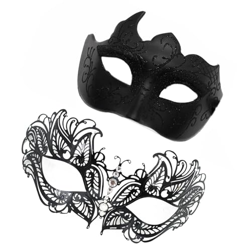 Luckxing Maskenkostüm,Paar-Maskerade-Maskenset, 2X Vintage Gesichtsbedeckungen, Glitzernde Kostüm-Gesichtsbedeckungen für Sie und Ihn, Partyzubehör für Damen und Herren von Luckxing