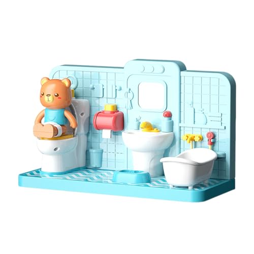 Luckxing Mini-Badezimmer-Set, Miniatur-Toilettenspielzeug - Kinderspielzeug-Badezimmerset mit süßem Bären | Rollenspiel-Toilettenspielzeug, pädagogisches Puppenhaus, lustiges Toilettenpuppenzubehör, von Luckxing