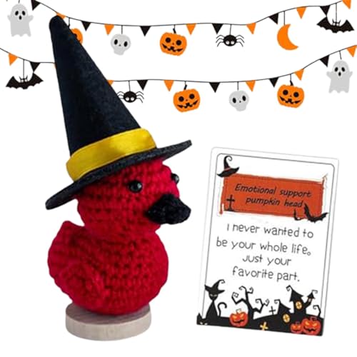 Luckxing Positive Puppe, gestrickte Positive Puppe | Halloween Kürbisköpfe Puppe,Lustige Häkelpuppe mit inspirierender Karte. Süße Aufmunterungs-Partydekorationen für Kollegen von Luckxing