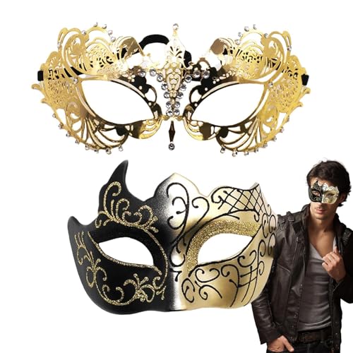 Luckxing Spitzen-Maskerade-Maske, Maskenkostüm | 2X Vintage Gesichtsbedeckungen | Glitzernde Kostüm-Gesichtsbedeckungen für Sie und Ihn, Partyzubehör für Damen und Herren von Luckxing