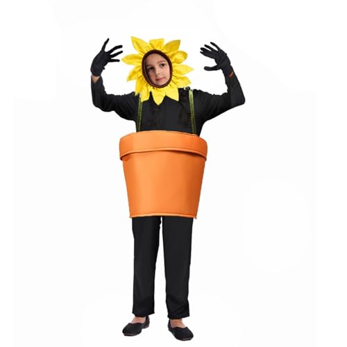 Luckxing Sunflower Costume, Flower Pot Costume For Adults Kids Funny Sunflower Fancy Dress Garden Theme Partys Outfits, Funny Plant Flower Pot Costume With Kopfbedeckung For Men Women von Luckxing